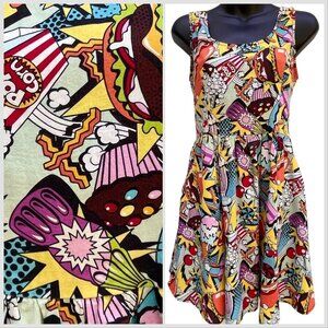 Fun Comic Book Pop Sleeveless Fit & Flare Retro Above Knee Dress Women’s S